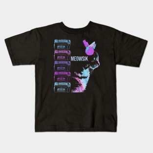 Retro Cat Music | DJ Kitty cover | Colorful Cat Lover Design | Retro Tape Recorder Kids T-Shirt